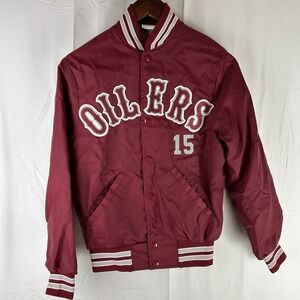 Vintage HOWE Athletic Jacket Oilers Red Made in USA Boys Youth XL #15 80s 90s